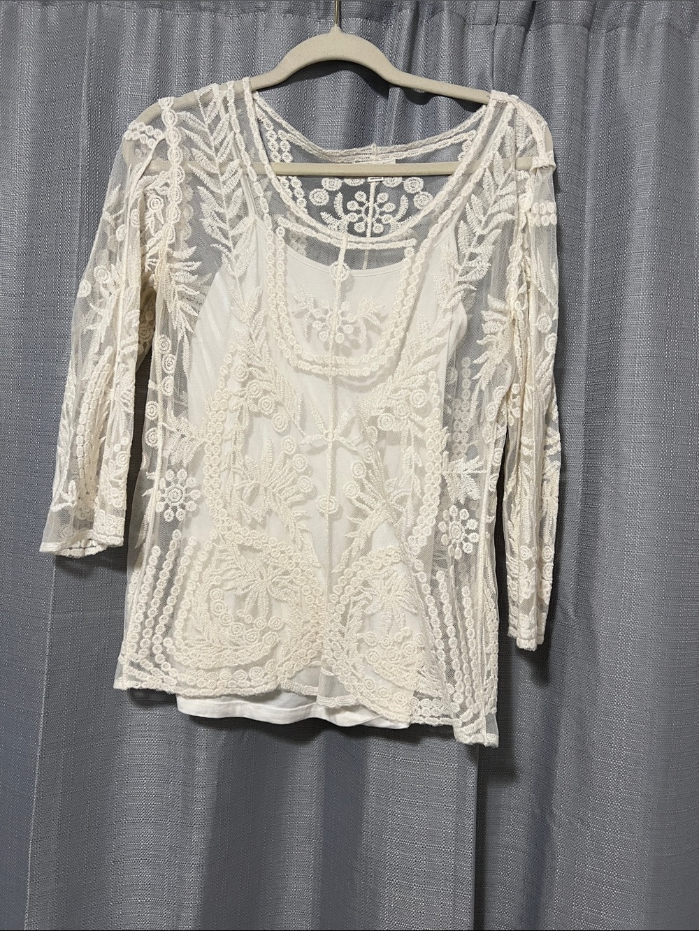 Ultra Pink Cream Embroidered Lace Overlay Blouse